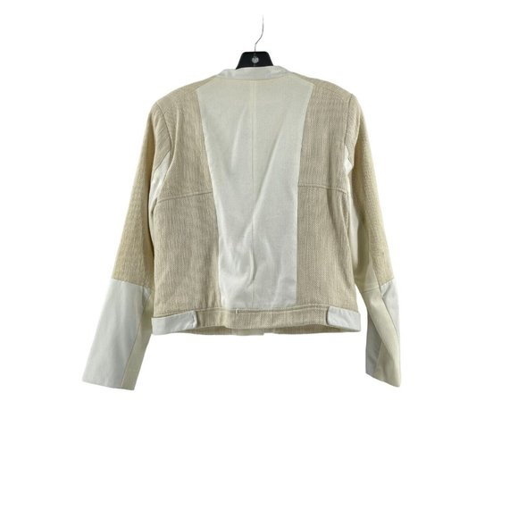 Ellen Tracy Off White Asymmetrical Zip Faux Leather Tweed Crop Jacket Size Med - Picture 7 of 16